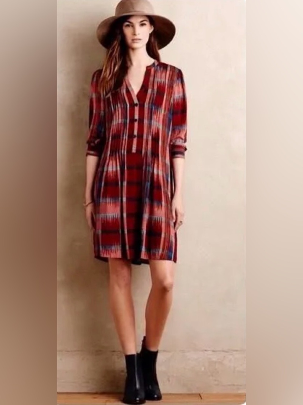 Anthropologie 11•1 Tylho Sao Paulo Plaid Pintuck Tunic Dress